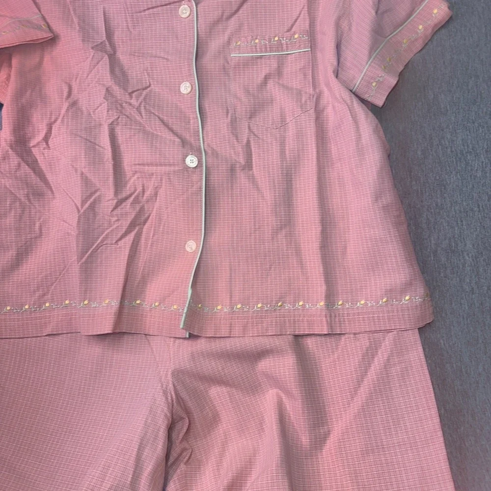 Old Navy Women's Pajama Set Pink Check Button Front Sleepwear Lounge Set SizeL